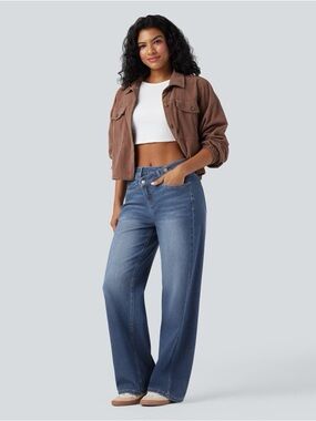 Halara Flex™ Asymmetric High Waisted Washed Baggy Jeans Size Large 31”